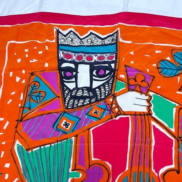 Vintage Silk Scarf King of Clubs Design – Hand-Rolled Mid-Century Pop Art - Picture 5 of 12